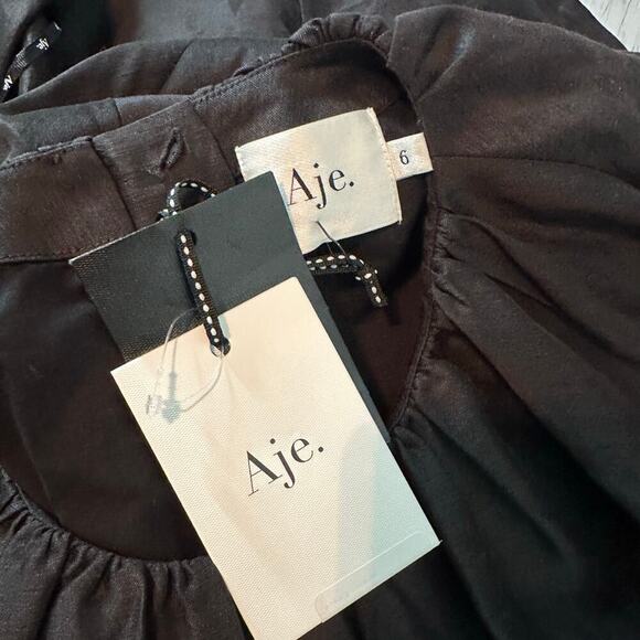 AJE Black Onyx Mimosa Cutout Mini Linen Blend Dress Size AU 6  US 2 XS - Picture 4 of 14